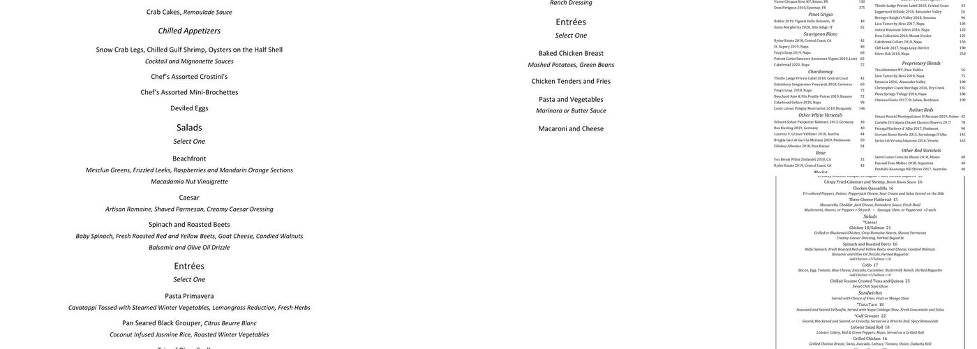 Thistle Lodge Beachfront Restaurant Menu