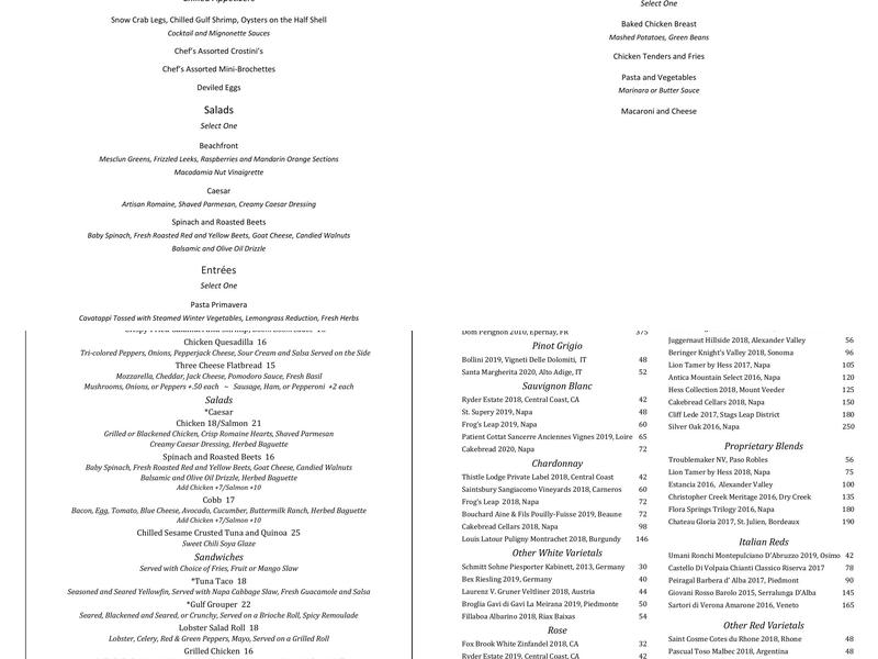 Thistle Lodge Beachfront Restaurant Menu