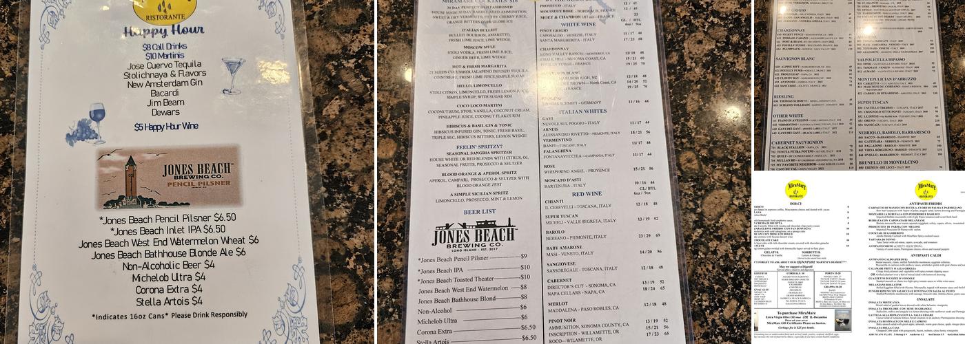 MiraMare Ristorante Menu