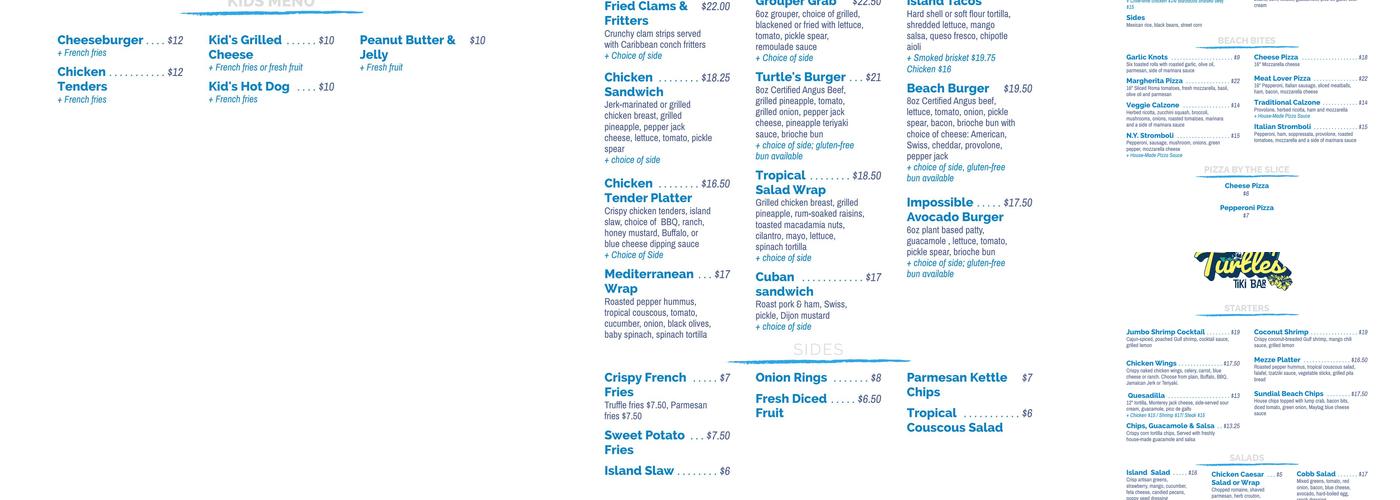Turtle’s Tiki Bar Menu