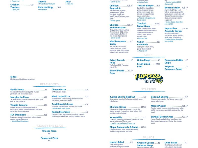 Turtle’s Tiki Bar Menu