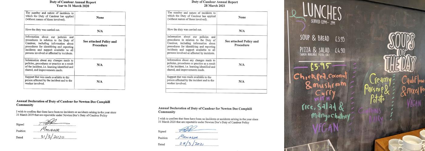 Newton Dee Café Menu