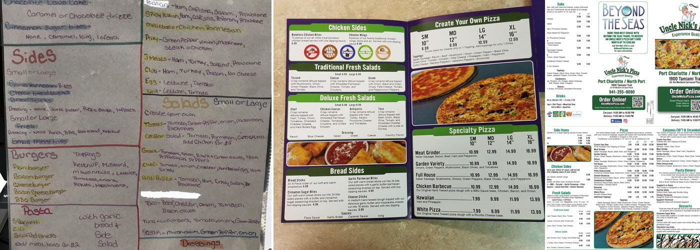 Uncle Nick's Pizza Menu