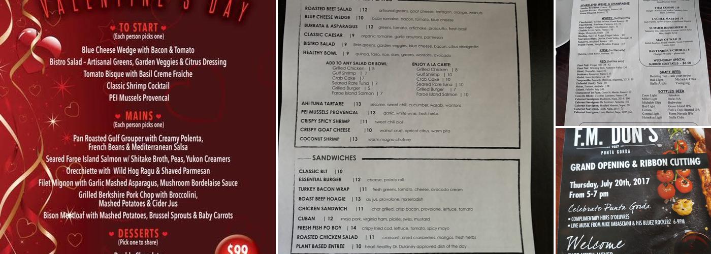 F.M. Don's Menu