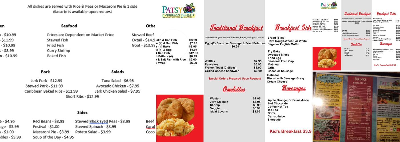 Patsy Caribbean Delight Menu