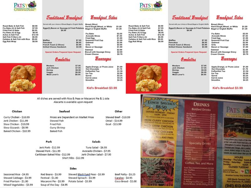 Patsy Caribbean Delight Menu
