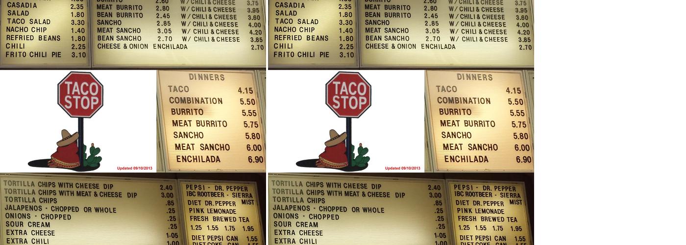 TACO STOP Menu