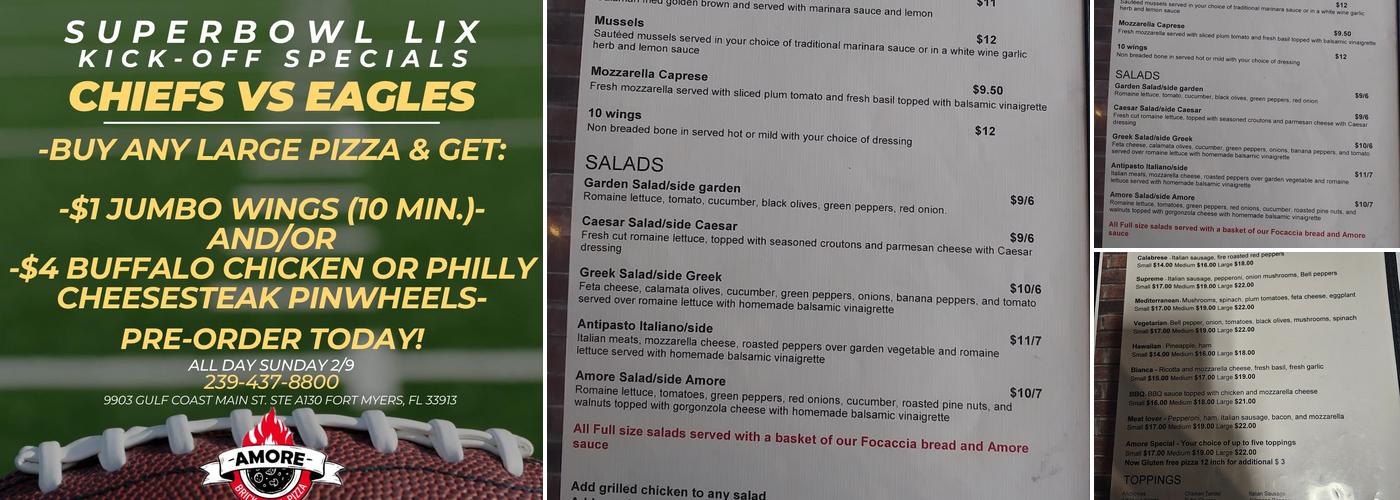 Amore Brick Oven Pizza Menu