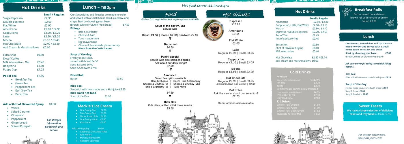 Castle Fraser Tearoom Menu