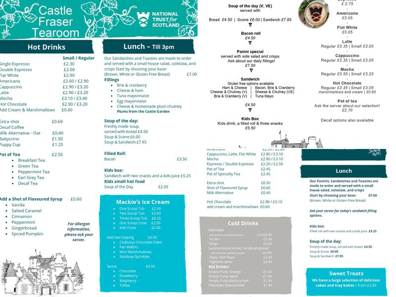 Castle Fraser Tearoom Menu