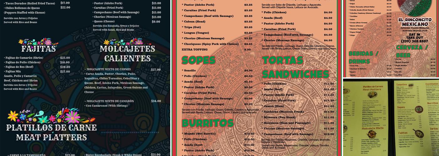 Taqueria El Rinconcito Mxcn Menu