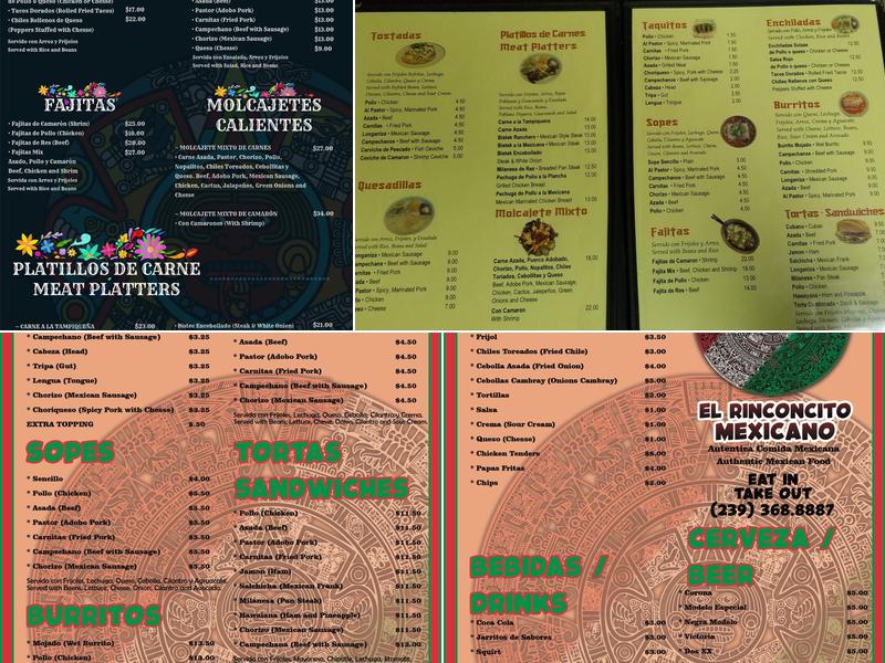 Taqueria El Rinconcito Mxcn Menu