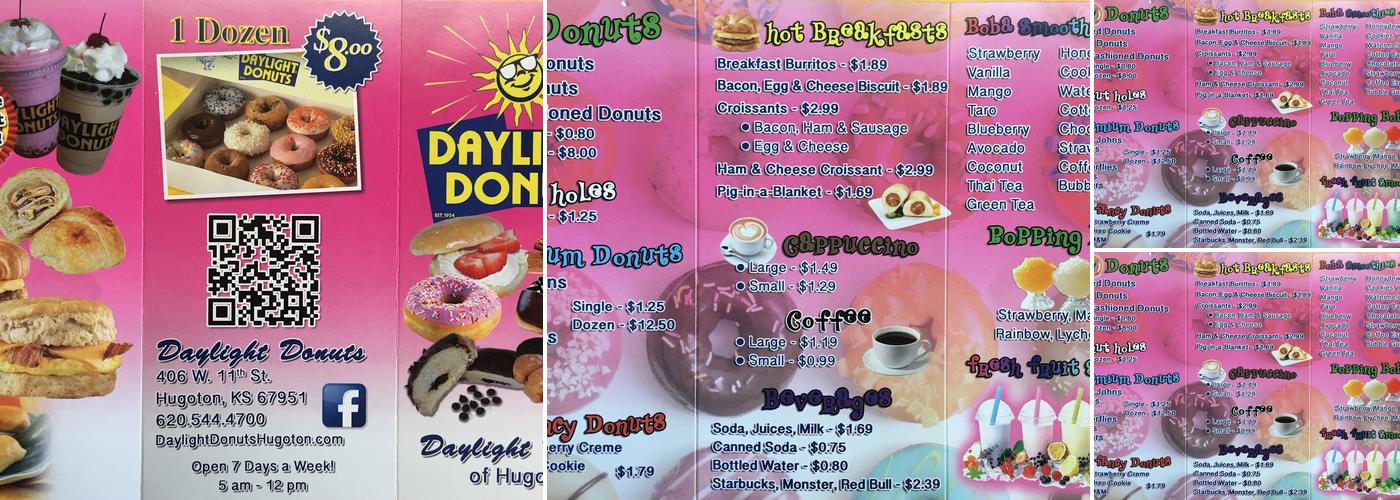 Daylight Donuts Menu