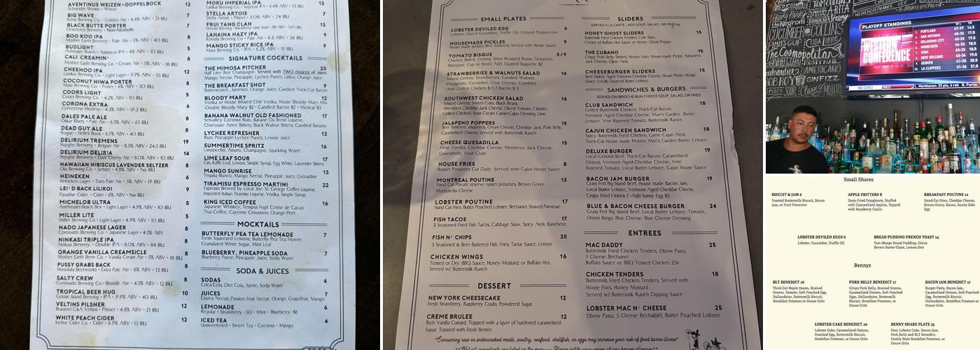 Smith & Kings Menu