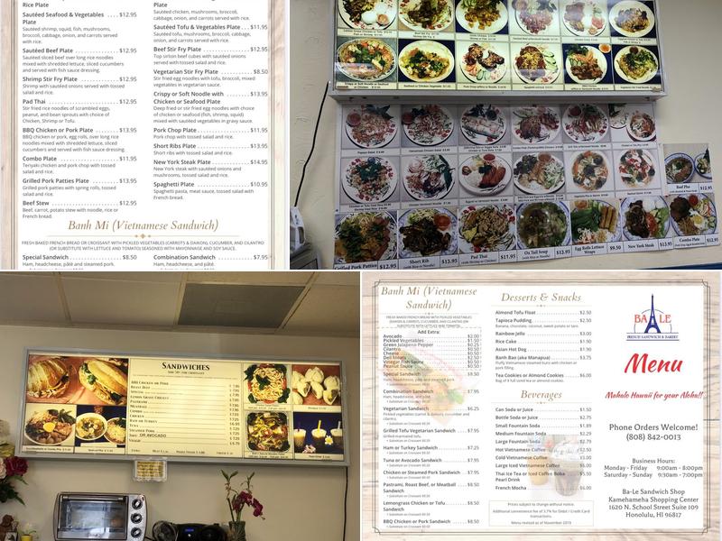 Ba-Le Sandwich Shop Menu