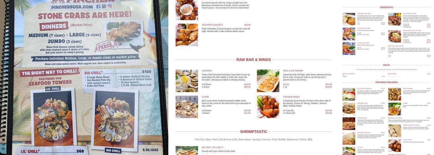 Pinchers Menu