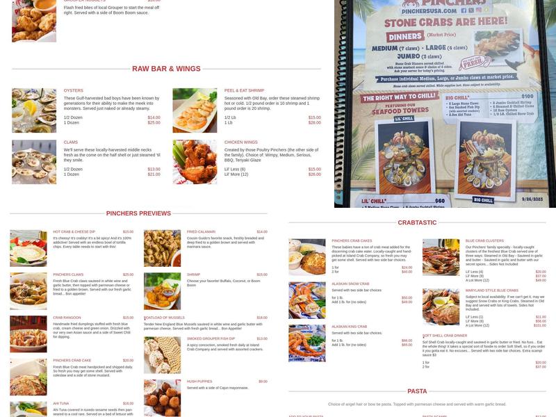 Pinchers Menu
