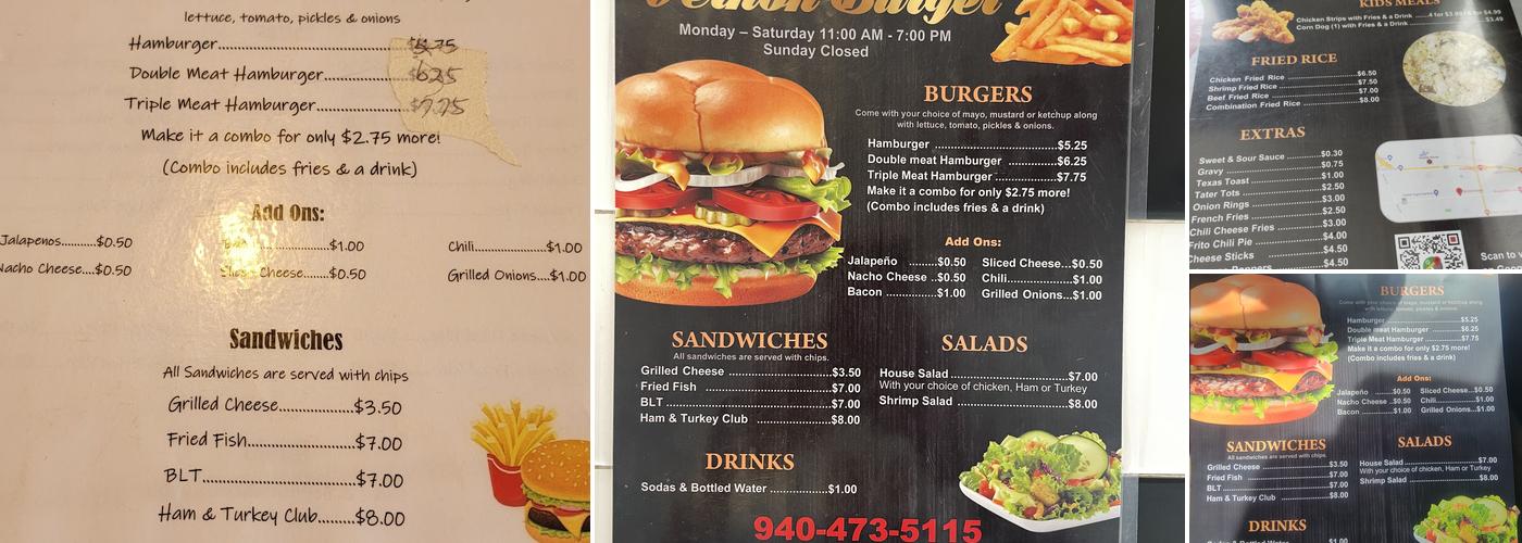 Vernon Burger Menu
