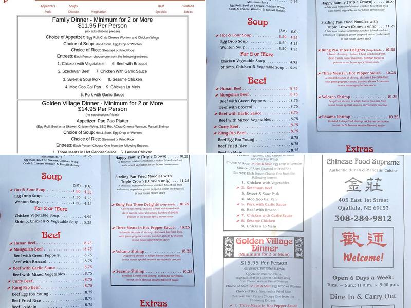 Golden Village Menu