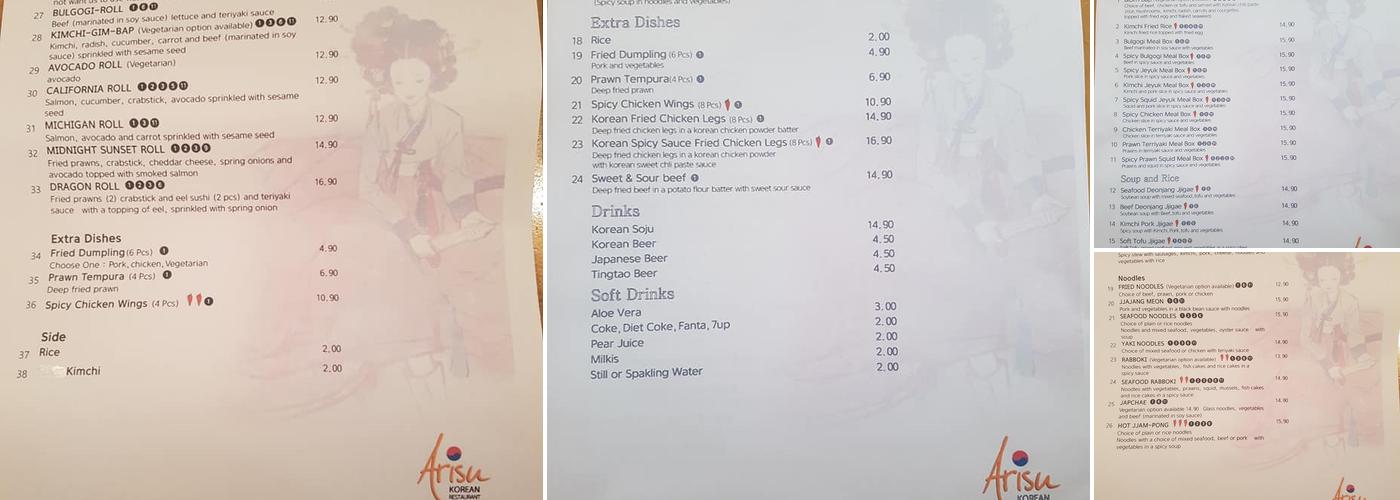 ARISU Bar & Grill Menu