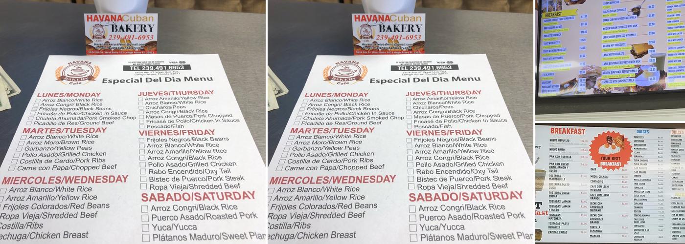 Havana Bakery and Cafe Menu