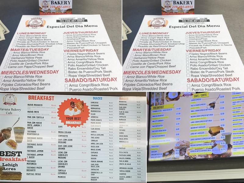 Havana Bakery and Cafe Menu