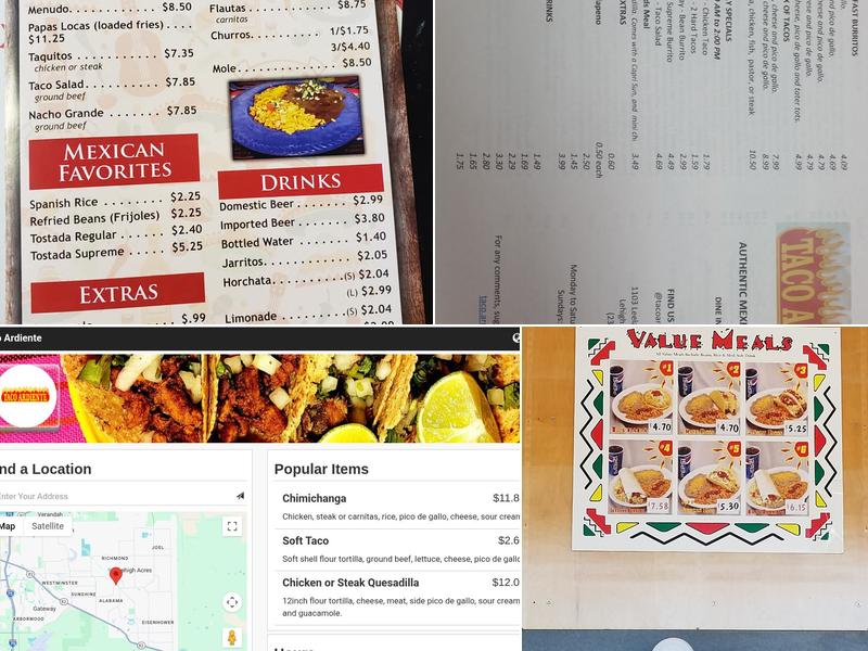 Taco Ardiente Menu