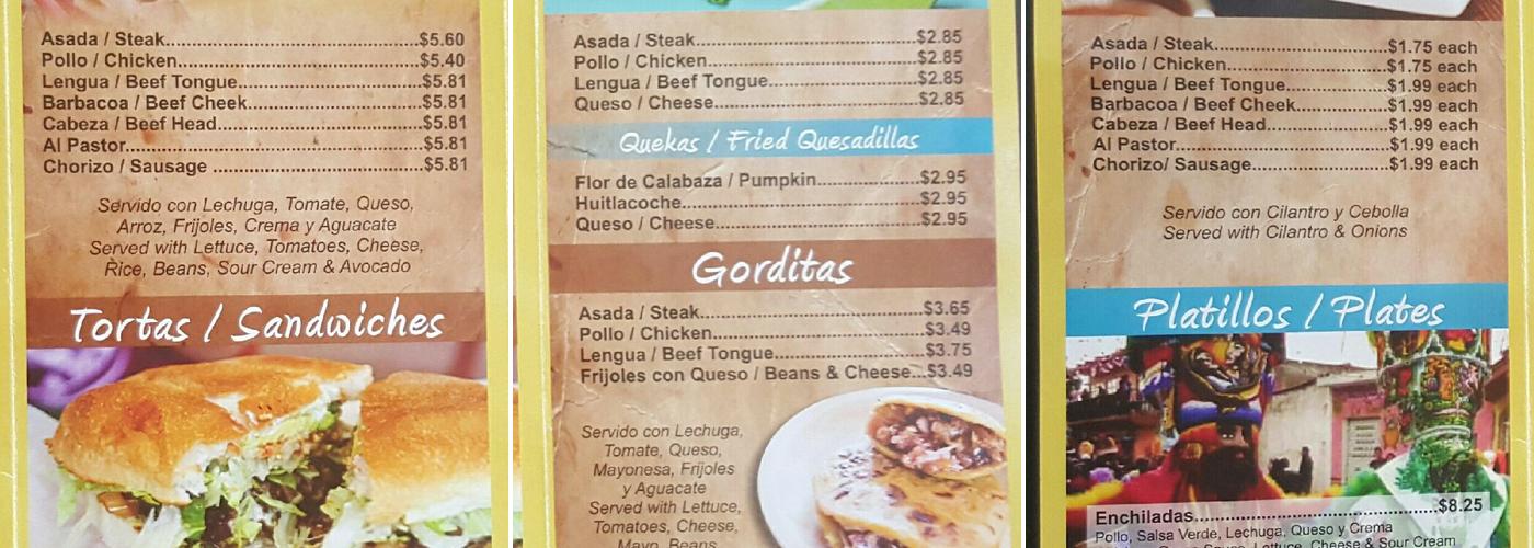 Tortilleria La Guera Menu