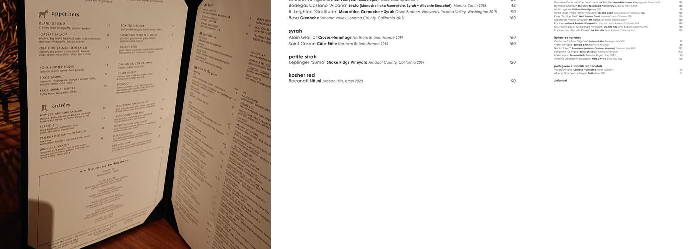 Stage Restaurant Menu