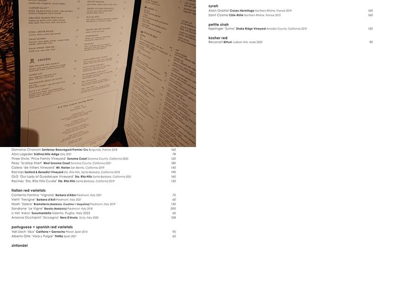 Stage Restaurant Menu