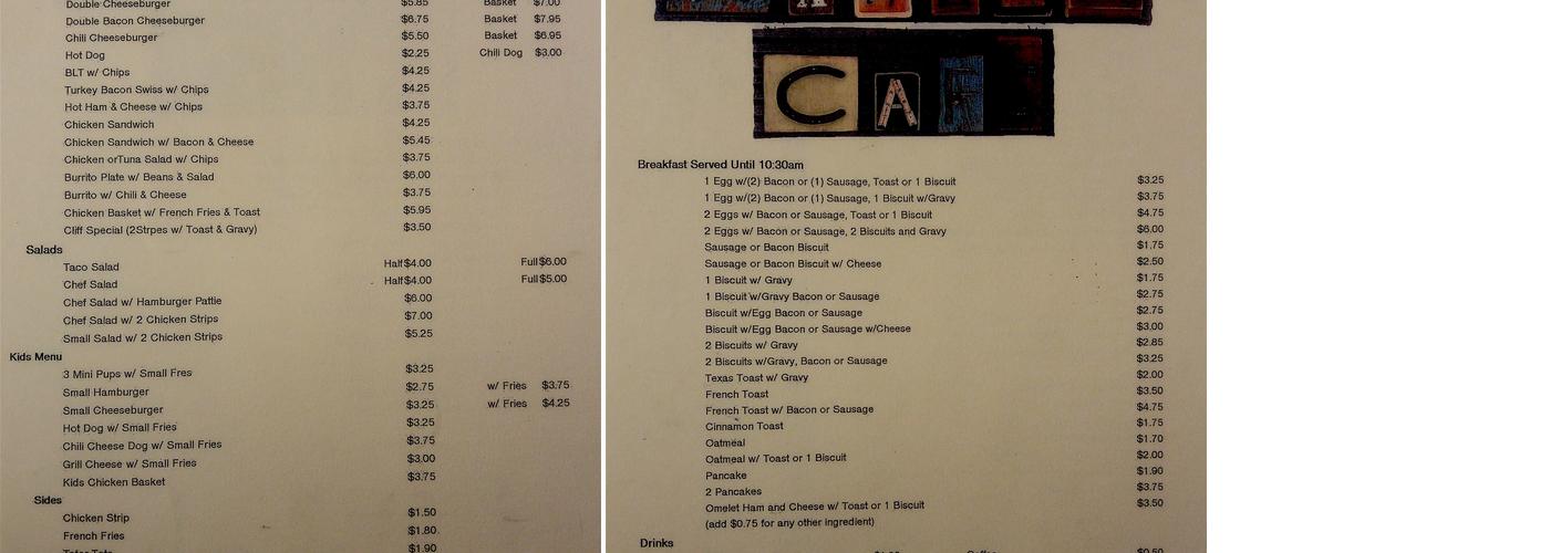 Warren Cafe Menu