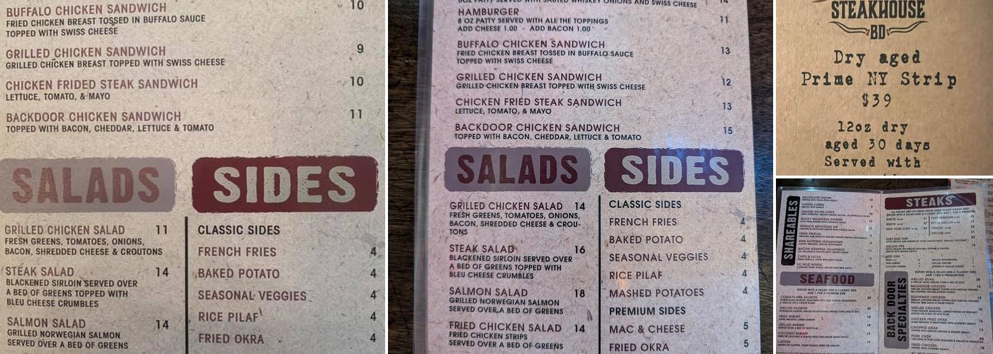 Backdoor Steakhouse Menu