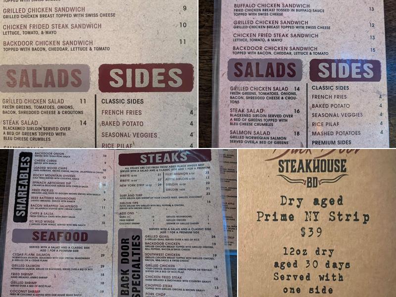 Backdoor Steakhouse Menu