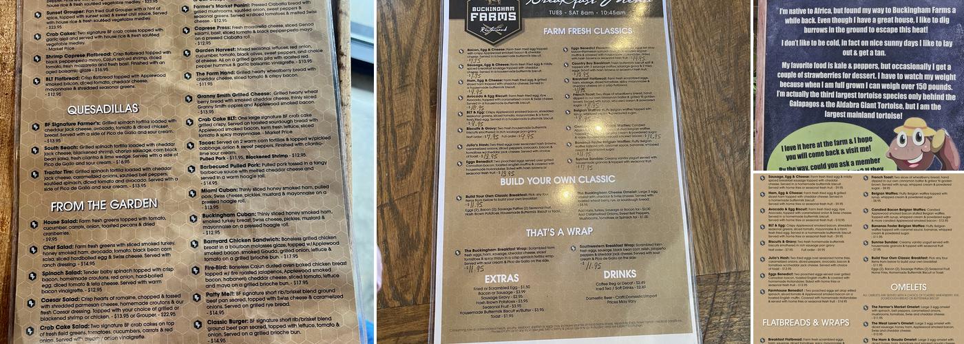 Buckingham Farms Menu