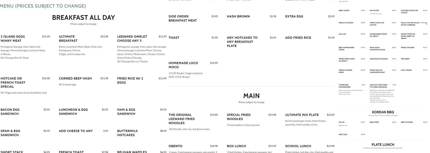 Leeward Drive-Inn Menu