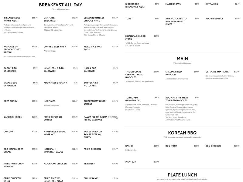 Leeward Drive-Inn Menu