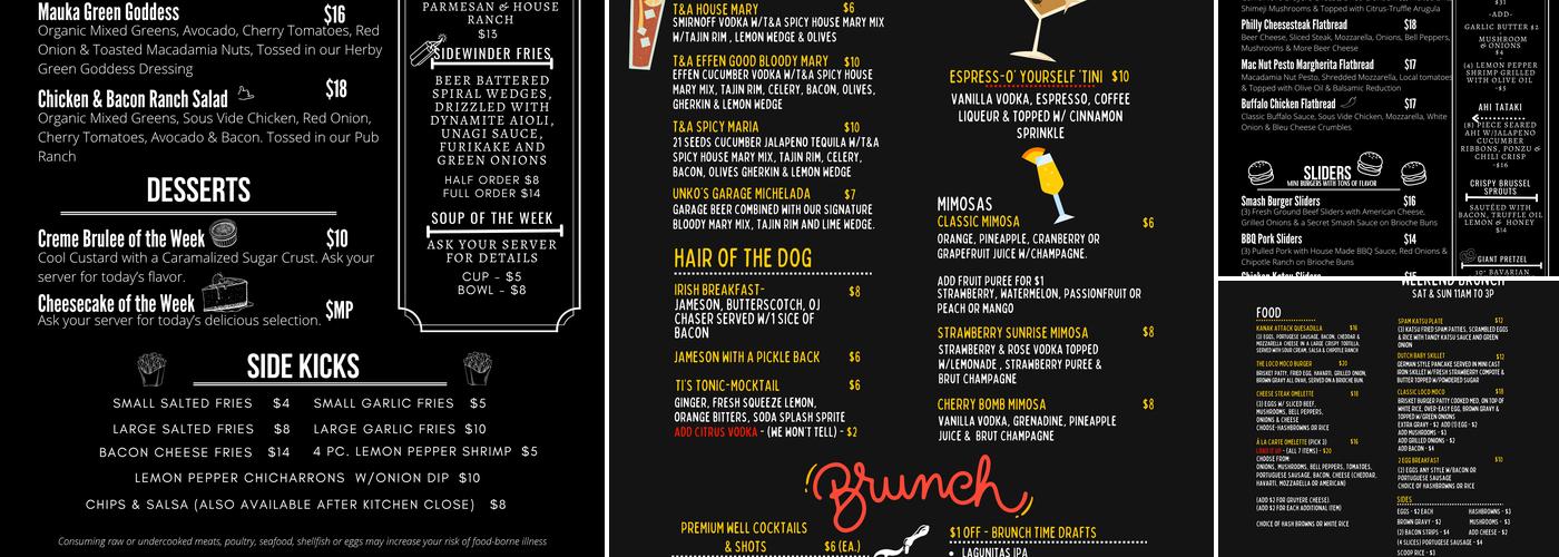 Taps & Apps Brewpub Menu