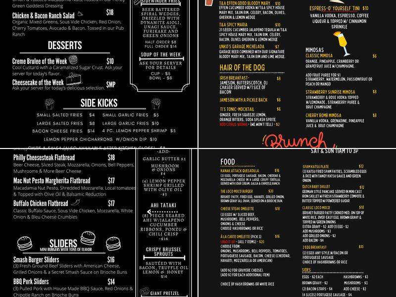 Taps & Apps Brewpub Menu