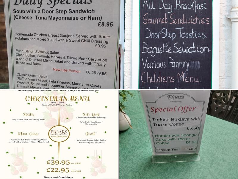 Elgars Coffee Shop & Licensed Resturant Menu