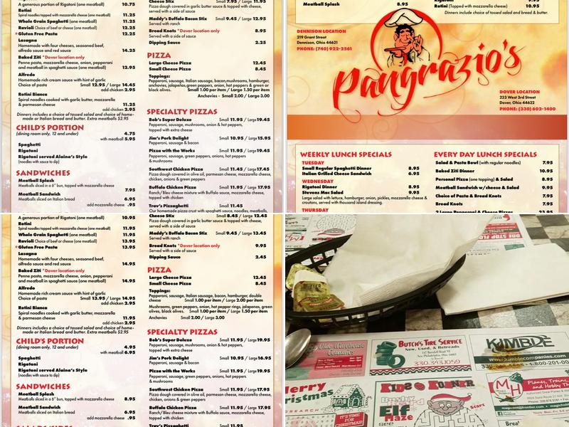 Pangrazios Pizza Menu