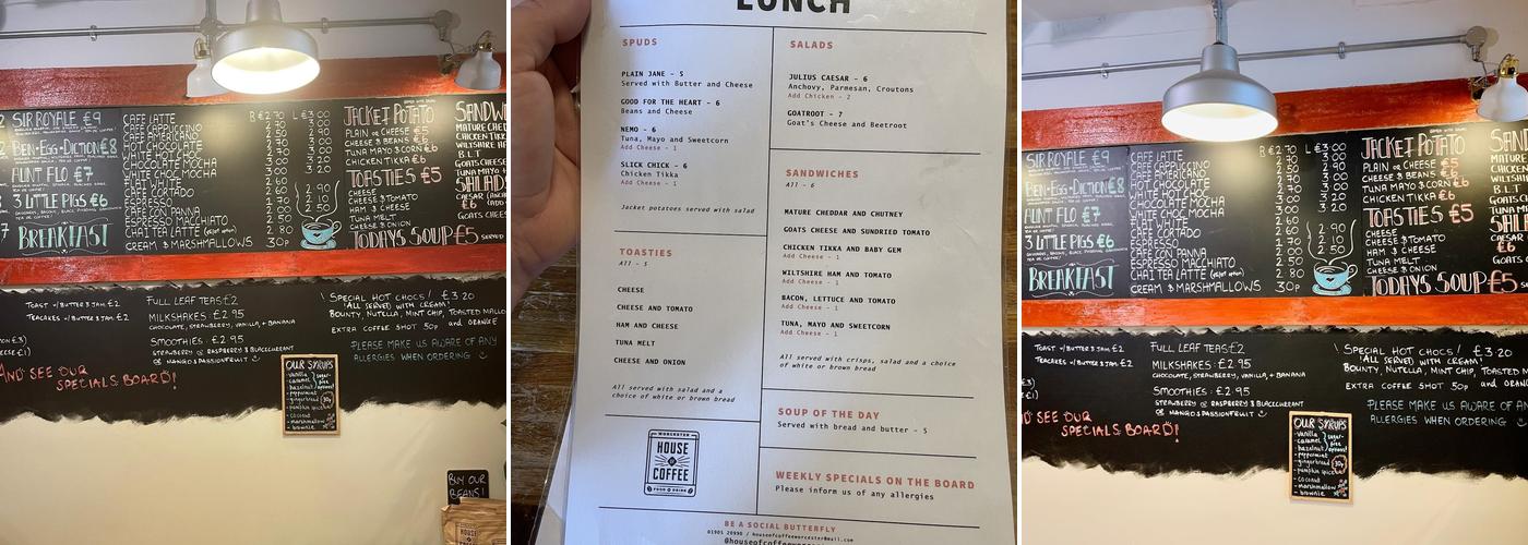 House of Coffee Menu
