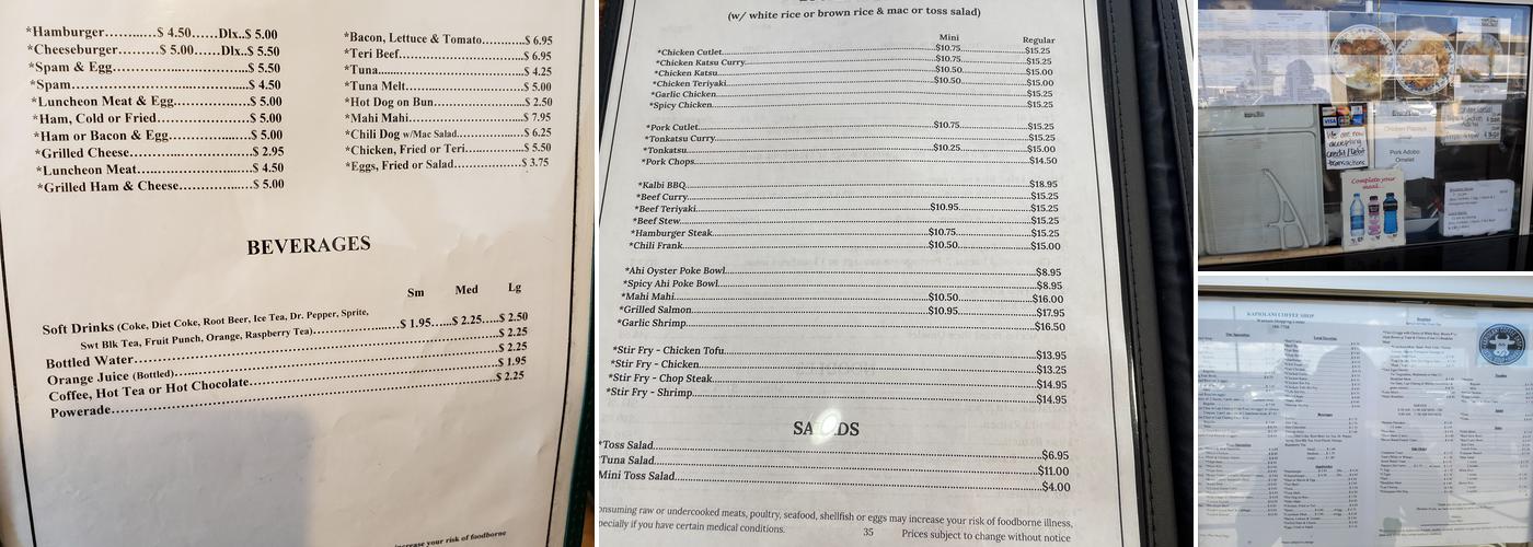Kapiolani Coffee Shop-Waimalu Menu