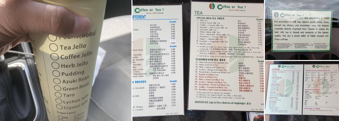 Coffee Or Tea Menu