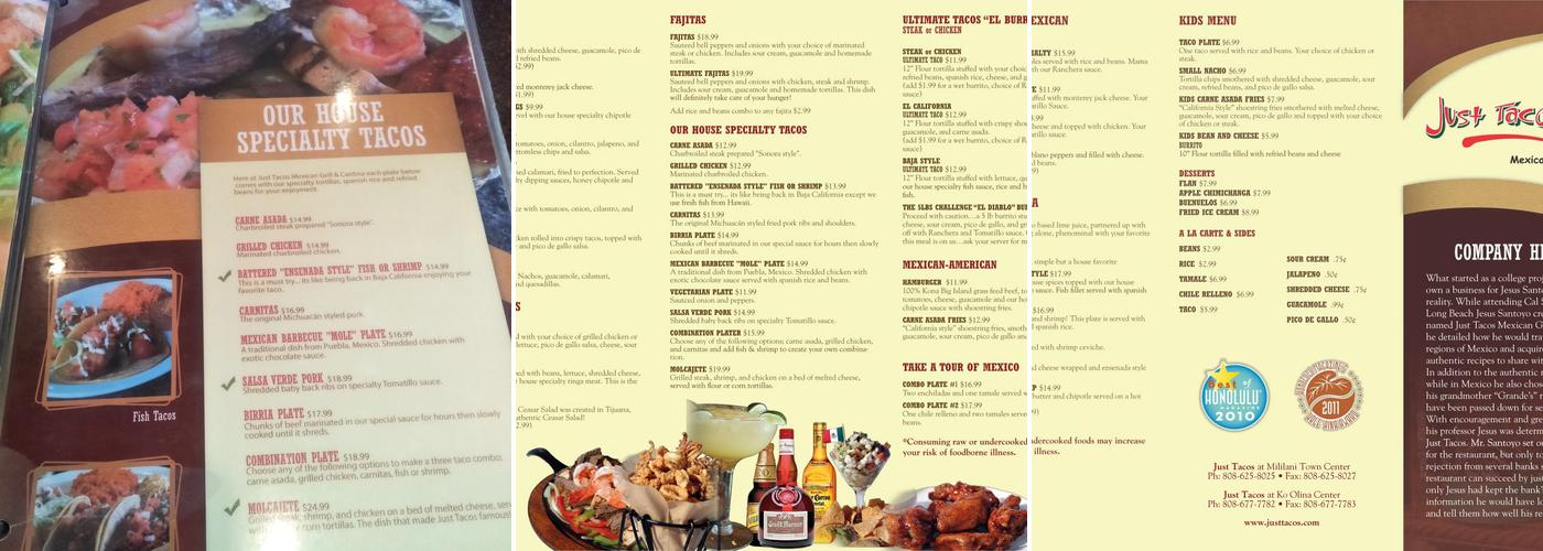 Just Tacos Mexican Grill & Cantina Menu