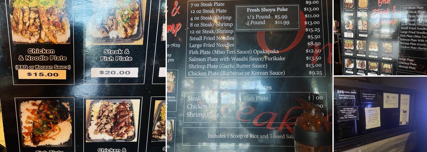 Ono Steak & Shrimp Menu