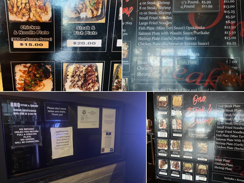 Ono Steak & Shrimp Menu