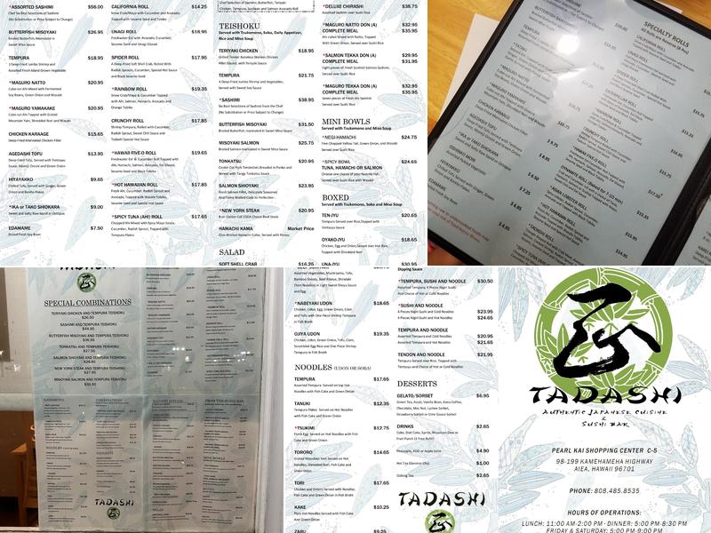 Tadashi Restaurant Menu