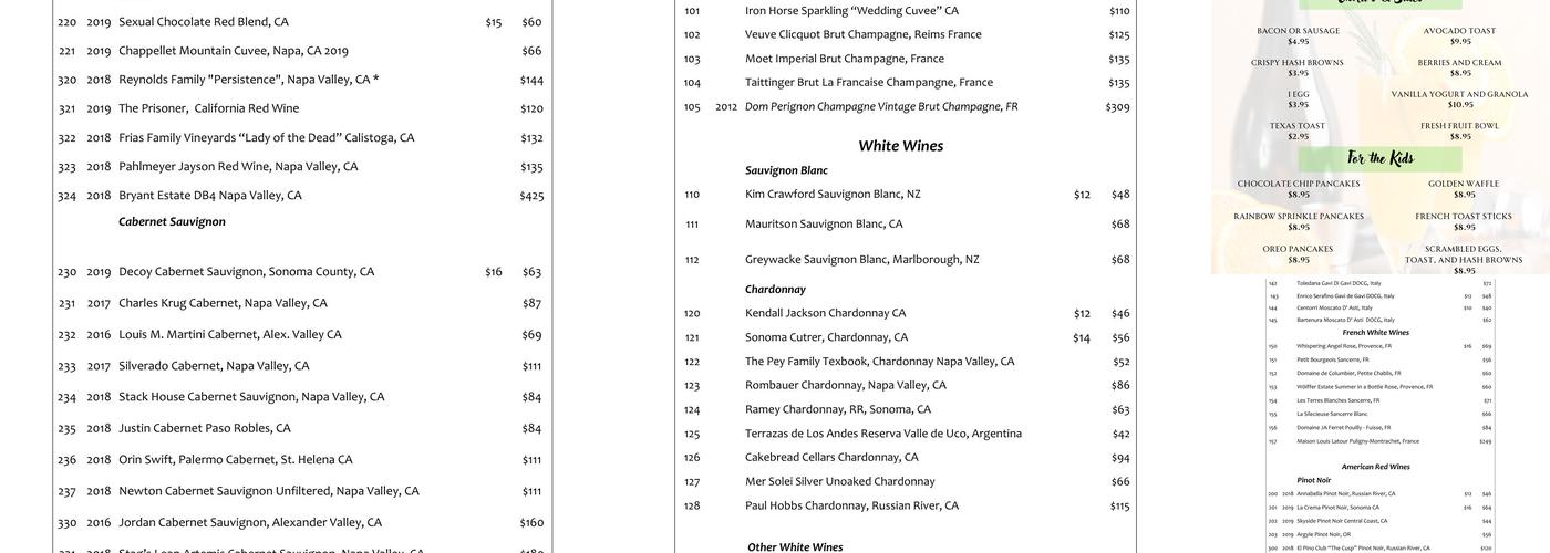 The Green Flash Restaurant Menu