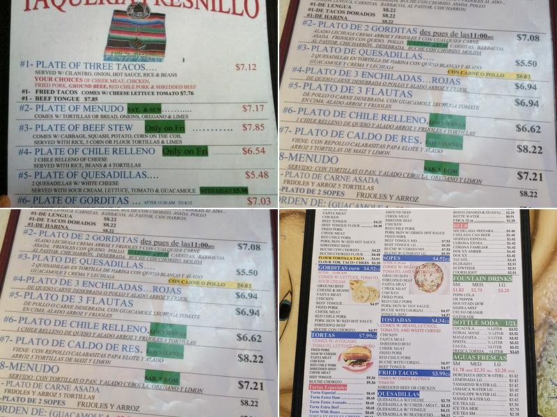 Taqueria Fresnillo Menu