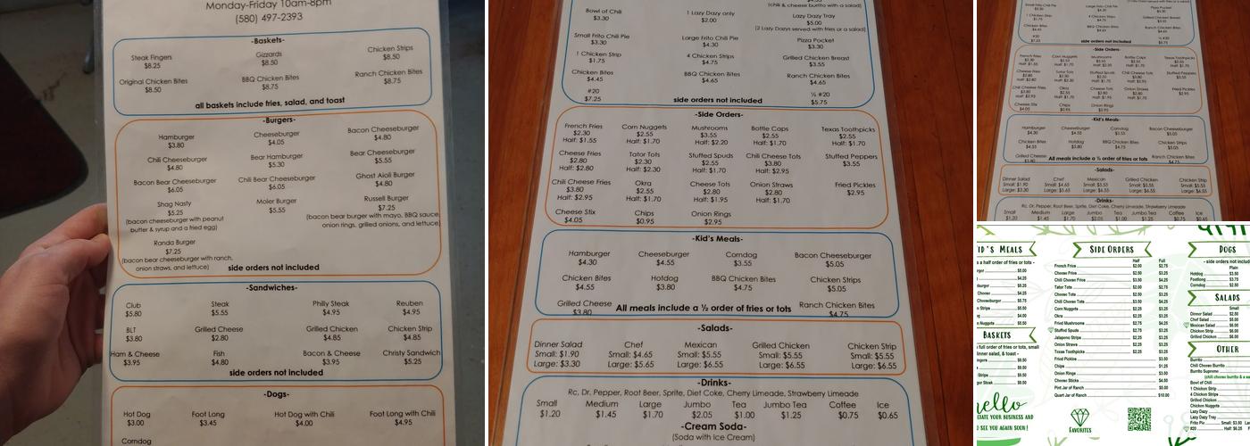 Ode's Drive-In Menu